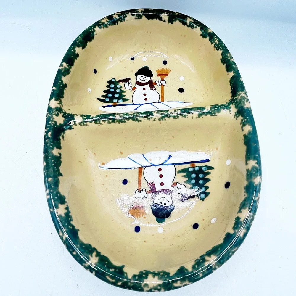Country Snowman Stoneware Divided‎ Dish by LTD Commodities, Inc